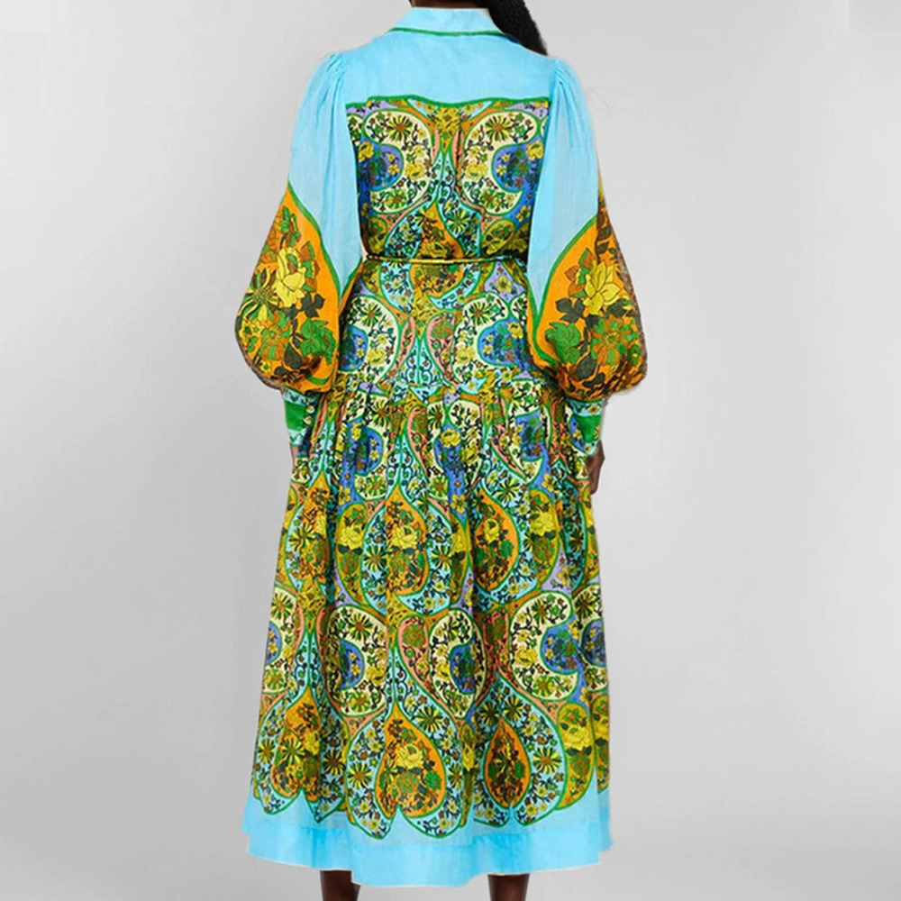 ZARA Autumn Chic Casual Loose Shirt Collar Printed Long Dress